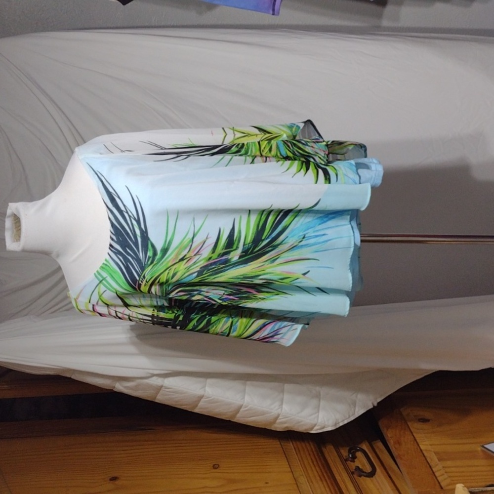 Colorful Rafaella tropical leaves top, sz XL